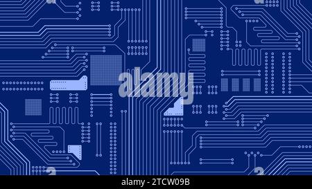 Electronics blue background. Vector tech concept - circuit board texture. Electronic circuits pattern. Stock Vector