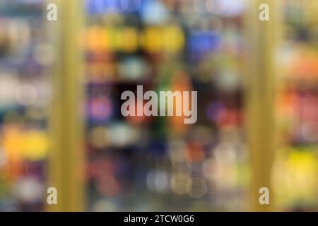 convenience store refrigerator shelves blurred background Stock Photo
