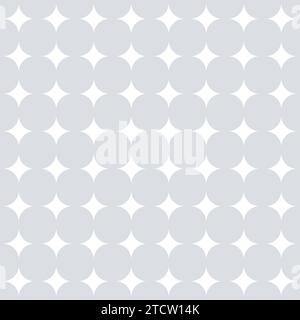 Silver grey and white geometric pattern. Mid century pattern. Vector 60s rounded squares or sparkles seamless design. Stock Vector