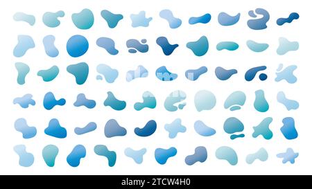 Set of gradient water blob shapes, round abstract elements. Simple water blotch shapes and form. Vector illustration. Big set shapes. Stock Vector