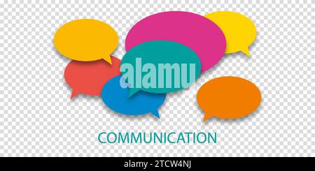 Communication. Idea in business network. Word with colorful multi colored dialog speech bubbles. Illustration of communication concept on transparent Stock Vector
