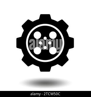 Black gear icon. Machine sprocket gear icon. Flat design. Vector cogwheel sign symbol on a white background. Stock Vector