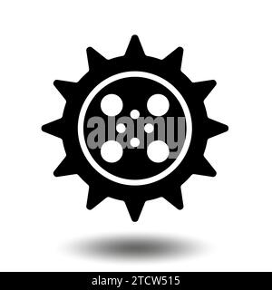 Black gear icon. Machine sprocket gear icon. Flat design. Vector cogwheel sign symbol on a white background. Stock Vector