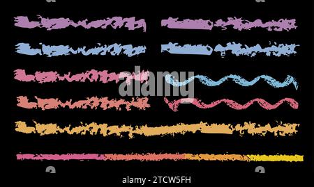 Chalk grunge strokes and borders vector set. Stock Vector