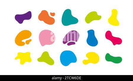 Set of colorful blob liquid elements. Fluid blob colorful elements. Liquid shapes, round abstract elements. Blotch shapes in neon colors. Simple water Stock Vector