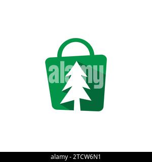 Green pine tree with shopping bag logo vector symbol icon illustration design Stock Vector