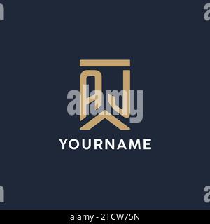 AJ initial monogram logo design in a rectangular style with curved side ideas Stock Vector