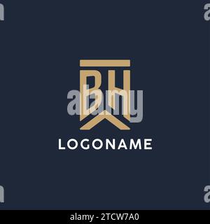 BH initial monogram logo design in a rectangular style with curved side ideas Stock Vector