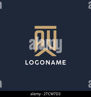 AU initial monogram logo design in a rectangular style with curved side ideas Stock Vector