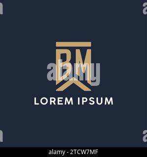 BM initial monogram logo design in a rectangular style with curved side ideas Stock Vector