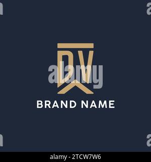 DV initial monogram logo design in a rectangular style with curved side ideas Stock Vector