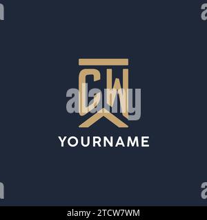 CW initial monogram logo design in a rectangular style with curved side ideas Stock Vector