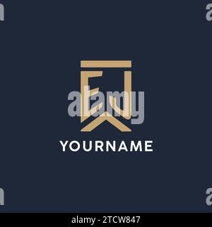 EJ initial monogram logo design in a rectangular style with curved side ideas Stock Vector