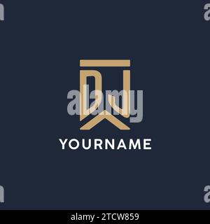 DJ initial monogram logo design with pentagon shape style design ideas ...
