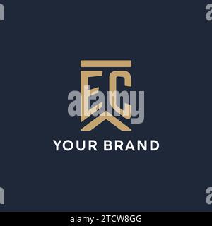 EC initial monogram logo design in a rectangular style with curved side ideas Stock Vector