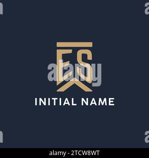 ES initial monogram logo design in a rectangular style with curved side ideas Stock Vector