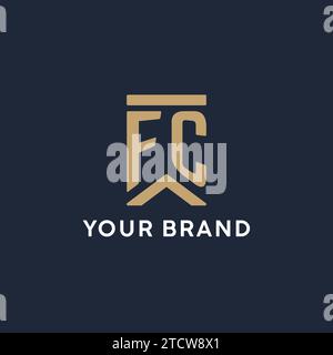 FC initial monogram logo design in a rectangular style with curved side ideas Stock Vector