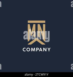 MN initial monogram logo design in a rectangular style with curved side ideas Stock Vector