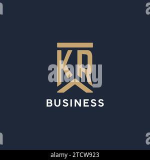 KR initial monogram logo design in a rectangular style with curved side ideas Stock Vector