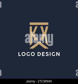 KX initial monogram logo design in a rectangular style with curved side ideas Stock Vector