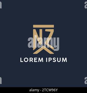 NZ initial monogram logo design in a rectangular style with curved side ideas Stock Vector