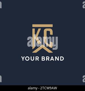 KC initial monogram logo design in a rectangular style with curved side ideas Stock Vector