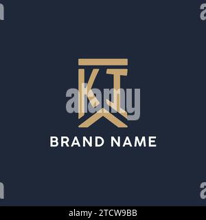 KI initial monogram logo design in a rectangular style with curved side ideas Stock Vector