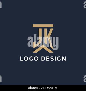 JK initial monogram logo design in a rectangular style with curved side ideas Stock Vector