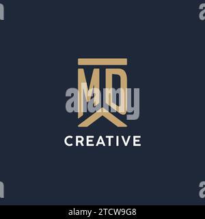 MD initial monogram logo design in a rectangular style with curved side ideas Stock Vector