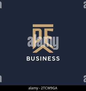 PE initial monogram logo design in a rectangular style with curved side ideas Stock Vector