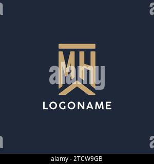 MH initial monogram logo design in a rectangular style with curved side ideas Stock Vector