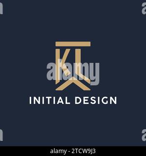 KL initial monogram logo design in a rectangular style with curved side ideas Stock Vector