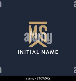 MS initial monogram logo design in a rectangular style with curved side ideas Stock Vector