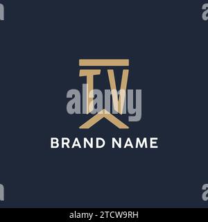 TV initial monogram logo design with pentagon shape style design ideas ...