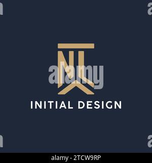 NL initial monogram logo design in a rectangular style with curved side ideas Stock Vector