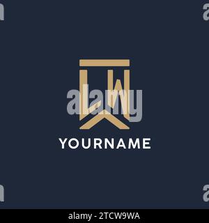 LW initial monogram logo design in a rectangular style with curved side ideas Stock Vector