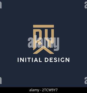 RY initial monogram logo design in a rectangular style with curved side ideas Stock Vector