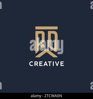 RD initial monogram logo design in a rectangular style with curved side ideas Stock Vector