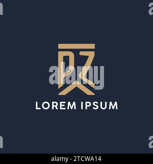 PZ initial monogram logo design in a rectangular style with curved side ideas Stock Vector