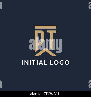 PT initial monogram logo design with pentagon shape style design ideas ...