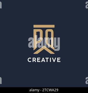 PQ initial monogram logo design with pentagon shape style design ideas ...
