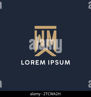 WM initial monogram logo design with pentagon shape style design ideas ...