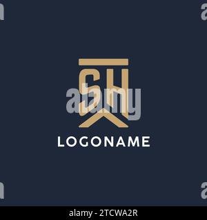 SH initial monogram logo design in a rectangular style with curved side ideas Stock Vector