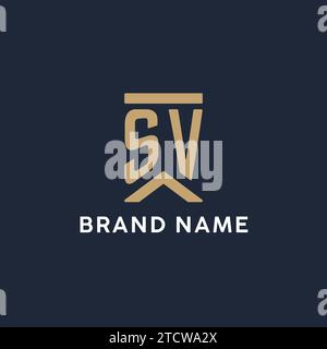 SV initial monogram logo design in a rectangular style with curved side ideas Stock Vector