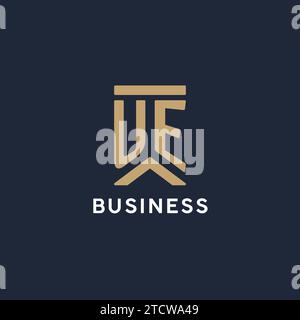 UE initial monogram logo design in a rectangular style with curved side ideas Stock Vector
