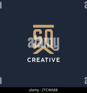 SQ initial monogram logo design in a rectangular style with curved side ideas Stock Vector