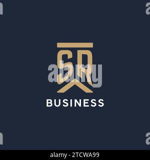 SR initial monogram logo design in a rectangular style with curved side ideas Stock Vector