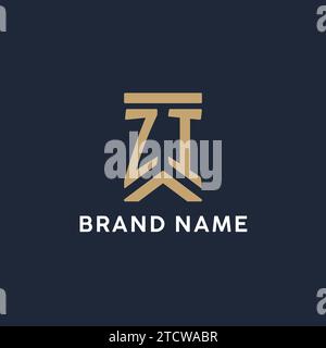 ZI initial monogram logo design in a rectangular style with curved side ideas Stock Vector