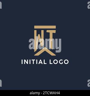 WT initial monogram logo design in a rectangular style with curved side ideas Stock Vector