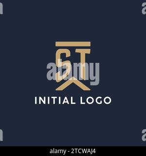 ST initial monogram logo design with pentagon shape style design ideas ...